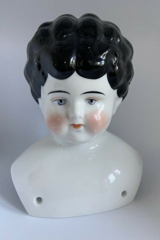 Antique/vintage China Doll Shoulder Head Black Hair/blue Eyes