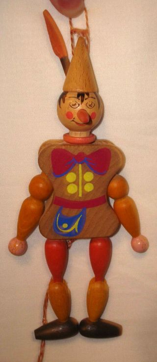 Vntg Austria Pinocchio Boy Long Nose Wooden Wood Pull String Puppet Ornament Toy