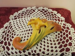 Vintage Wall Pocket Yellow Duck Bird Cat Tails Bull Rushes 7 "