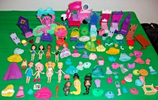 Poly Pocket Dolls,  Clothes,  Furniture,  Truck & Loads Of Accessories
