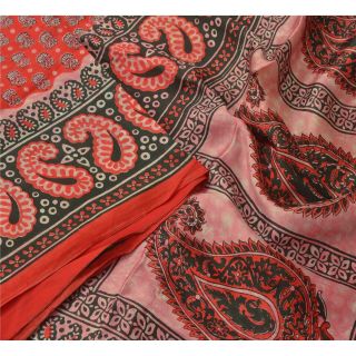 Sanskriti Vintage Red Sarees 100 Pure Silk Printed Craft Decor Fabric Sari