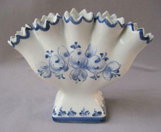 Ceramic Hand Made Portugal Five Finger Vase In Blue And White
