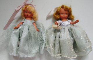 2 Little Vintage Blond Bisque Nancy Ann Storybook Dolls 5 1/2 " One Holds Package