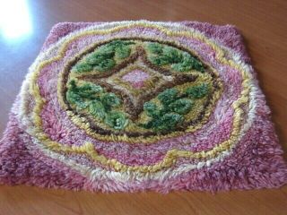 Early Vintage Handmade Multi Color Chenille Wall Hanging Floor Mat Rug