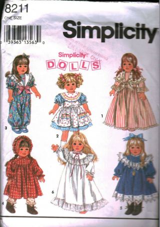 8211 Vintage Simplicity Sewing Pattern Wardrobe Dolls 18 " Dress Bonnet Party Oop