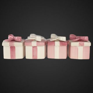 Set Of 4 Vintage Fitz And Floyd Ff Korea Pink Gift Box Trinket Boxes 2.  5”t