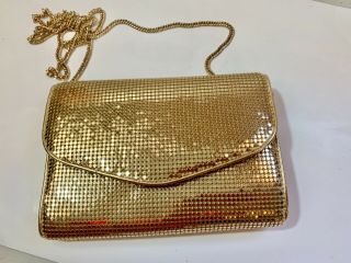 Vintage Gold Metal Mesh Beaded Whiting And Davis Evening Bag With Snap Closure