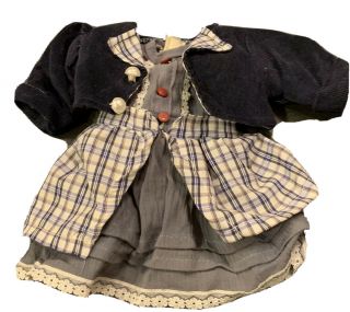 Vintage Doll Dress Plaid Skirt / W Jacket For 10” Porcelain Doll