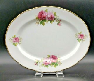 Vintage Royal Albert American Beauty Platter Pink Roses Gold Gilt Bone China