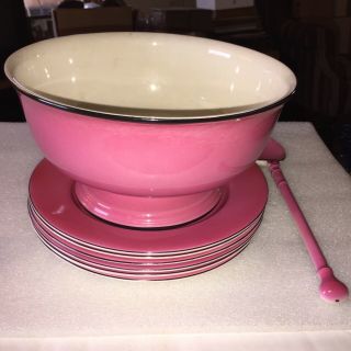 Vintage Royal Ducal Ware Pink Salad Bowl & 6 Pink Salad Plates & Salad Tongs