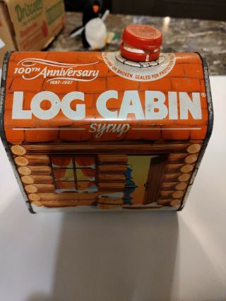 Log Cabin Syrup Tin 100th Anniversary Edition 1987 Vintage 24oz Red Metal Can