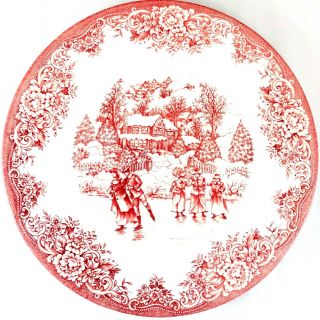 Royal Stafford Christmas Skaters Dinner Plate Red & White Scene Porcelain 11 "