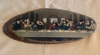 Da Vinci Last Supper Religious Wall Hanging Decoupage Print Wood Plaque Vintage