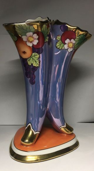 Stunning Noritake Luster Triple Vase Morimura M 1914 - 1940 3 Vases Fruit Design