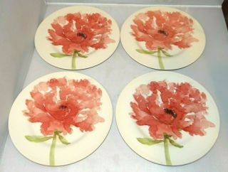 Royal Stafford Red Poppy Salad Dessert Bread Plate Set Of 4 Watercolor Flower