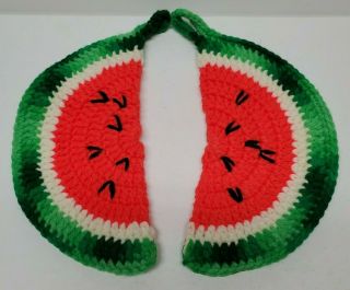 Set Of 2 Vtg Pot Holders Watermelon Crochet Handmade Kitchen Hot Pad Potholder