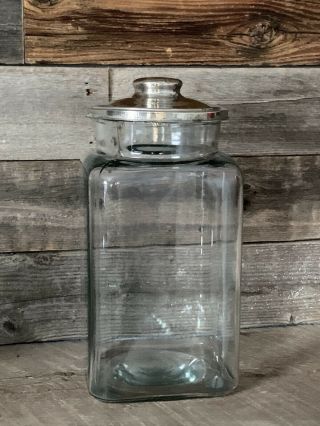 Vintage Glass Penny Candy Drug Store Counter Top Apothecary Jar With Metal Lid