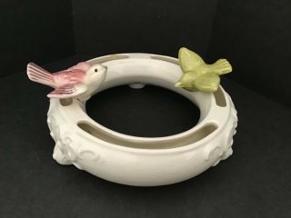 Vintage Goebel Ivory Flower Ring Vase With 2 Detachable Birds 7” In Diameter