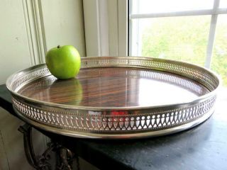 Mid - Century Formica 14 " Round Serving Tray Sheffield Silver Plate Vertical Rim