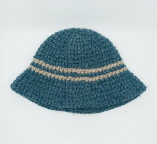 Vintage Womens Ll Bean 100 Wool Heavy Knit Blue & White Bucket Hat