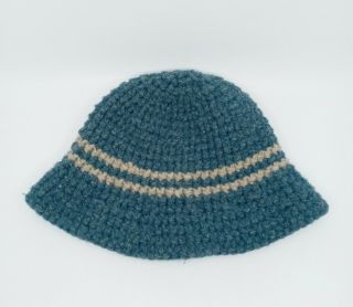Vintage Womens LL Bean 100 Wool Heavy Knit Blue & White Bucket Hat 3