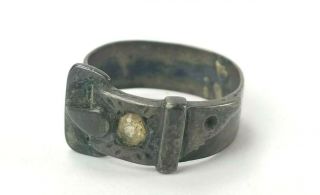 Antique Victorian Sterling Silver Belt Buckle Ring W/ Paste Stone Very Early