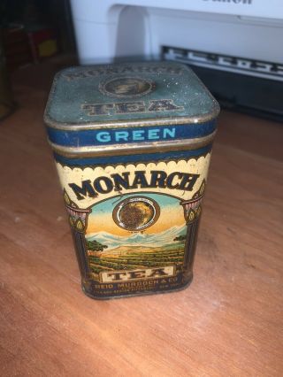 Antique Monarch Green Tea 8oz Tin / Reid,  Murdoch & Co.  Chicago,  Il