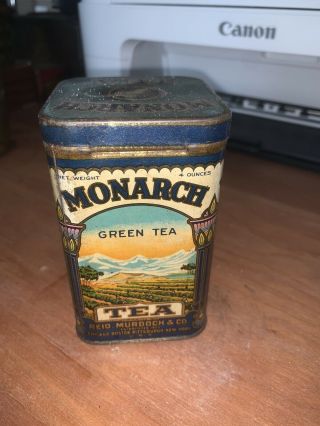 Antique MONARCH GREEN TEA 8oz Tin / Reid,  Murdoch & Co.  Chicago,  IL 2