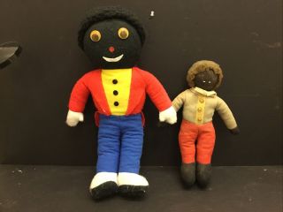 Pair Antique Cloth Hand Made Male Rag Dolls Black African - American