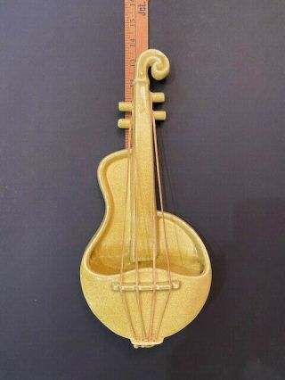 Vintage Red Wing Violin Wall Pocket Vase Planter 1484 Yellow Mid Century