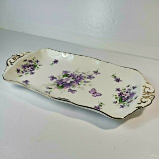 Aynsley Fine English Bone China ‘wild Violets’ Flower Butterfly Platter