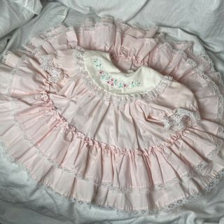 Vintage Alexis Baby Girl Pink White Bib Dress Infant