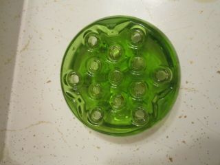 Vintage Green Depression Glass 13 Hole Flower Frog Uranium Vaseline Glows