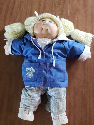1984 Cabbage Patch Kids Doll Yellow Pig Tails Blue Eyes Cpk Clothes