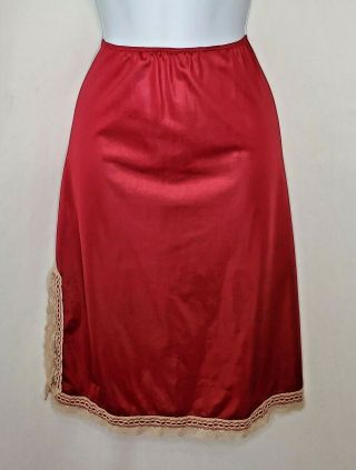 Vintage 80s Sears Red Nylon Liquid Satin Half Slip Skirt Floral Lace Medium