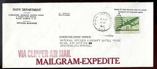 Uss Enterprise Cv - 6 - 10 Mailgram - 1941 - Duplex Cancel - Clipper Mail