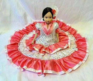 Marin Chiclana Sitting 14 " Porcelain Doll Pink Native Folk Dress Made In Spain