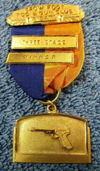 Crow Foot Rod & Gun Club Pistol Shooting Medal Winner 1947 Vintage 160 - 57 - 15