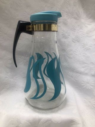 Vintage Retro E - Z - Por Glass Juice Pitcher Carafe Turquoise Swirl Design