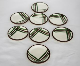 Vtg Vernonware - California Pottery Bel - Air Brown & Green Small Plates (8) 2 1/2 "