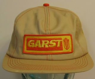 Vintage 1980s Garst Farm Patch Denim Snapback Trucker Hat K - Brand Made In Usa