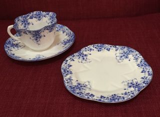 Shelley Dainty Blue Teacup,  Saucer,  Dessert Plate - - Evc