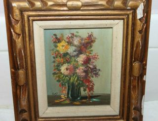Vtg 1970s Hand Made Oil Painting Wall Art Flowers Floral Rios 1974 Hang N Stand