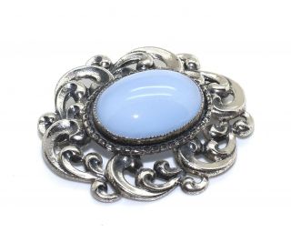 Danecraft Antique Art Deco 925 Sterling Silver Blue Moonstone Glass Pin Brooch 3