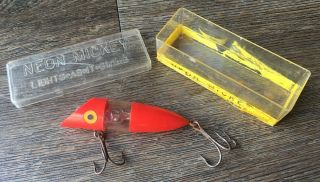 Vintage Fishing 1955 Neon Mickey Salmon Plug - In Plastic Box 4x1 "