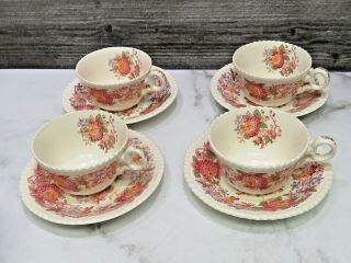 Set Of 4 Copeland Spode Aster Red Cups And Saucers