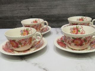 Set of 4 Copeland Spode Aster Red Cups and Saucers 2