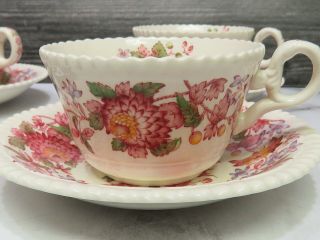 Set of 4 Copeland Spode Aster Red Cups and Saucers 3