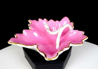 Vista Alegre Portugal Porcelain Pink Gilt Handle Leaf 5 " Trinket Dish