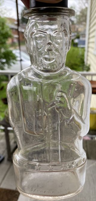 Vintage Abraham Lincoln Glass Bottle Bank Lincoln Foods Inc Lawrence Mass